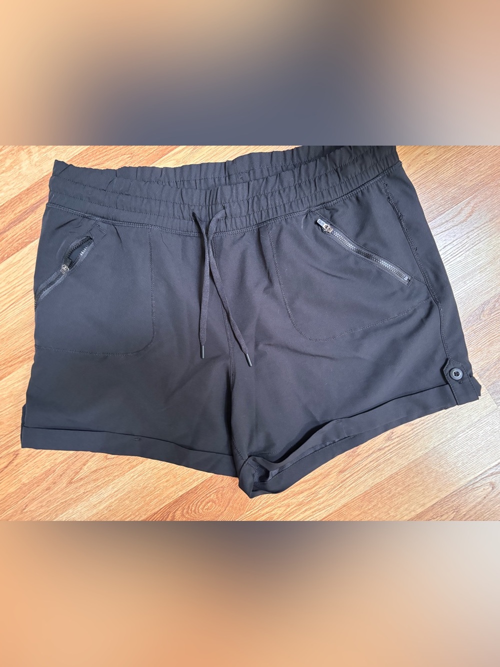 Tangerine Stretch Black Athletic Shorts Zipper Pockets Womens XL